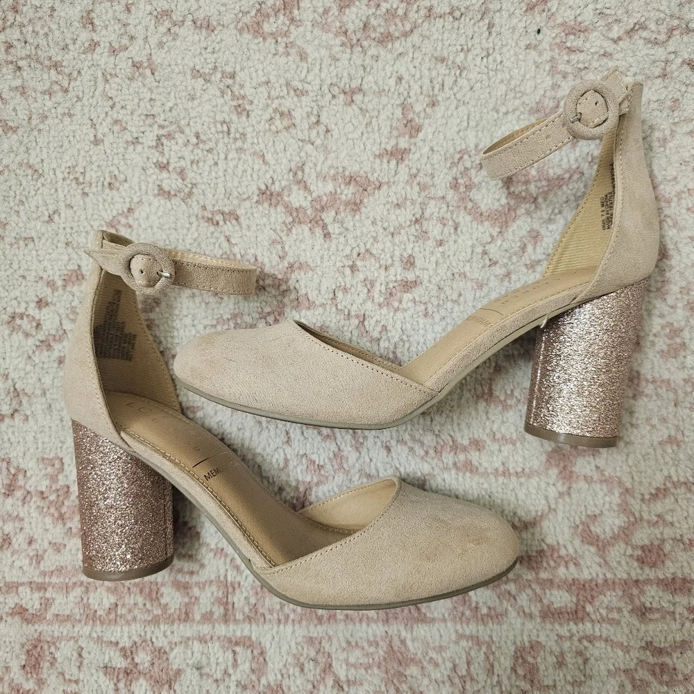 LC Lauren Conrad Cream Gold Block Heel D'Orsay Heels Size 7.5 NWOT